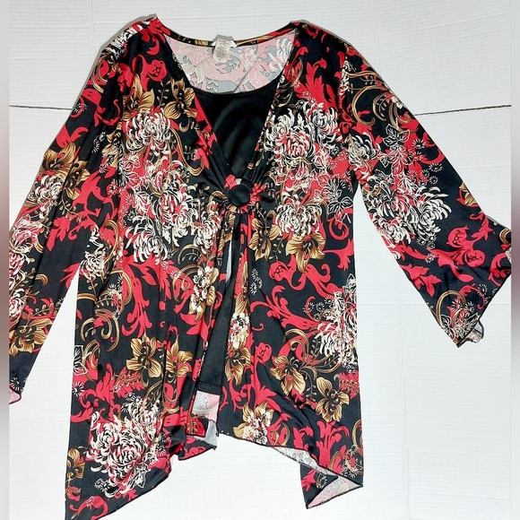 Flowy layered multi color plus size womens blouse V Hem Size 2X - Picture 2 of 8